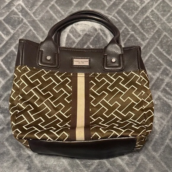 Tommy Hilfiger Brown and White Patterned Tote - Picture 1 of 10